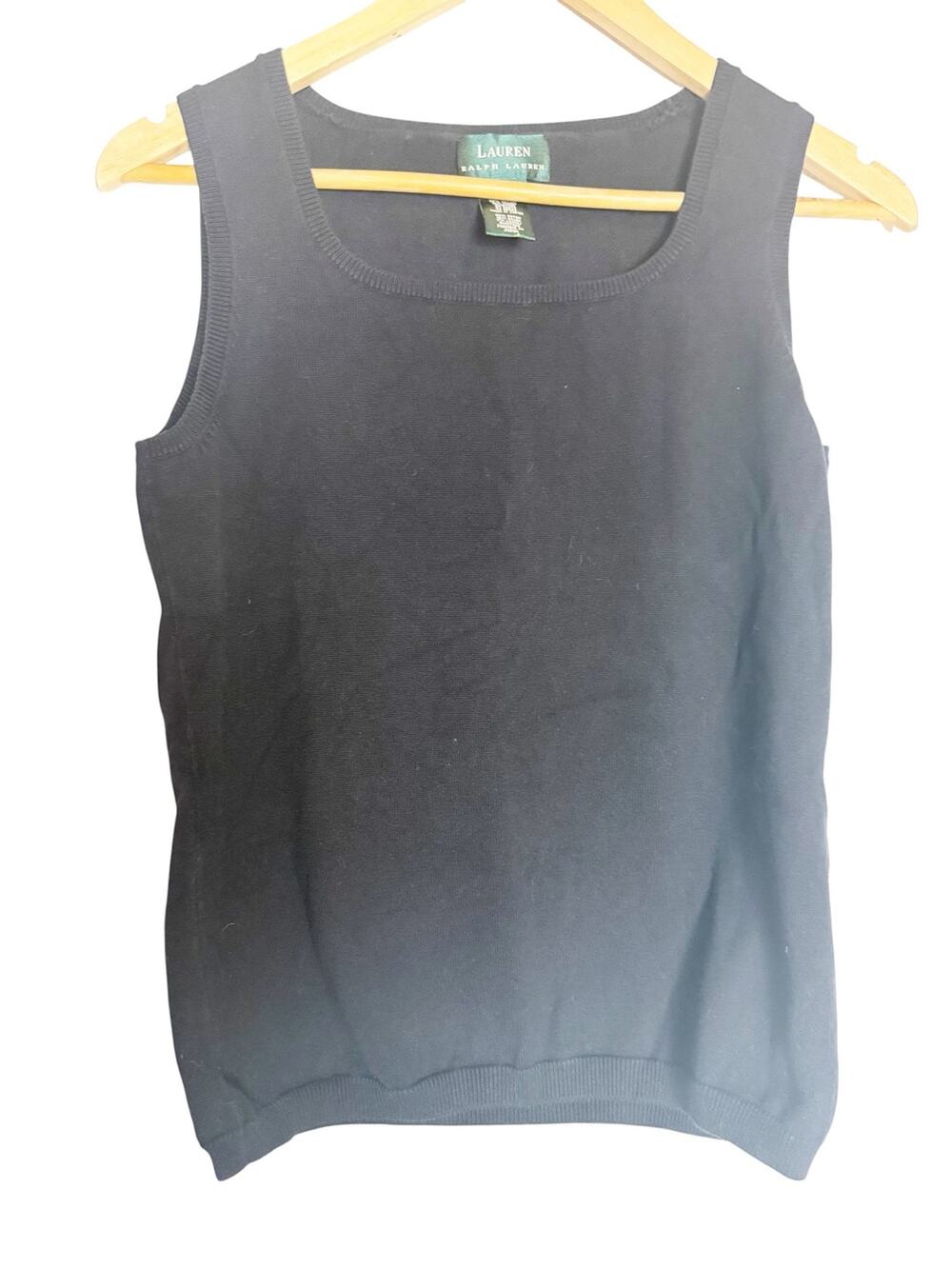 Lauren Ralph Lauren Black Cotton Knit Sleeveless Scoop Neck Pullover Sweater S